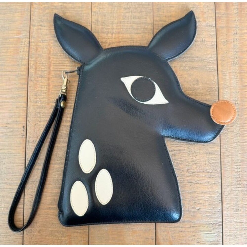 Patch NYC by Ross & Carney Designer Black Leather Deer Wristlet Purse Clutch